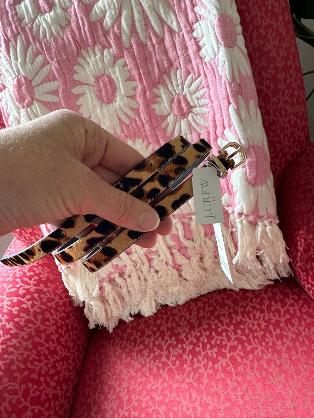 NWT J. Crew Leopard-Print Skinny Belt in Tan, Black and Gold - Picture 5 of 13